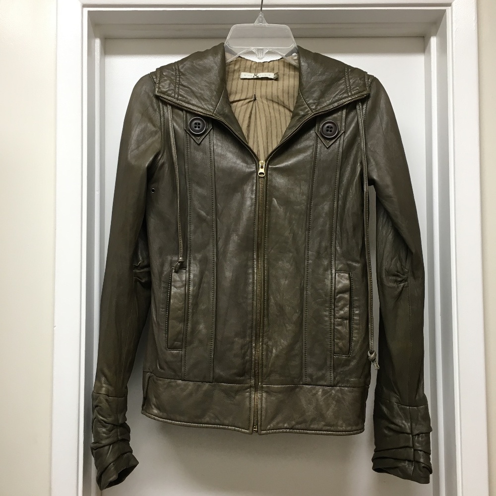 Mike & Chris Olive Green Hooded Leather Jacket